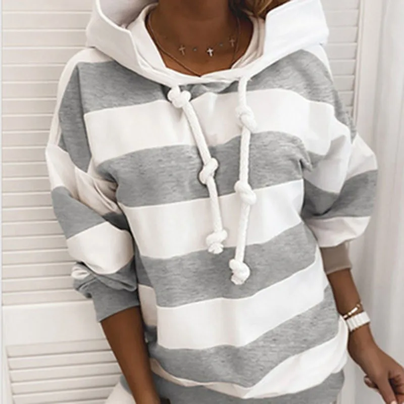 New Women's Hoodie Jacket Long Sleeve Autumn Stripes Ladies Thin Sweater Women's Tops Large Size Casual Wear Women's Clothing