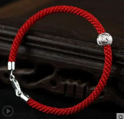 Sterling Silver Transit Beads Red String Bracelet Women Men Weaving Couple Hand Strap Birthday Commemorative Gift