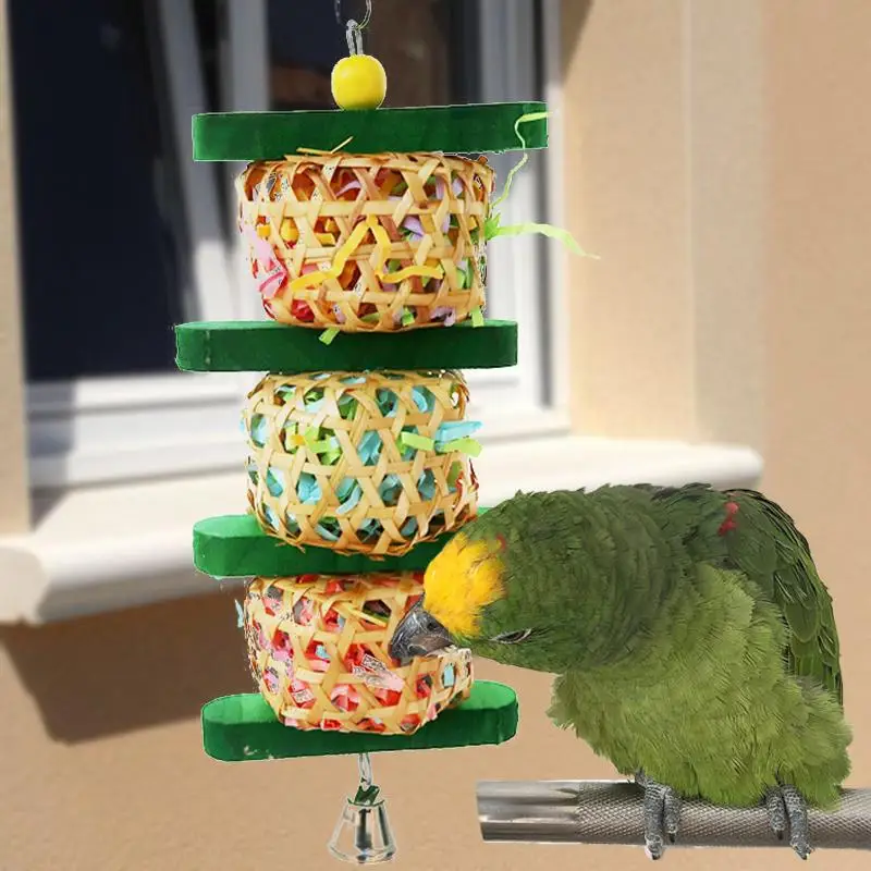 นกเคี้ยวของเล่น Bird Foraging แขวนของเล่นนกแก้วกรง Shredding ของเล่นสำหรับนกแก้ว Lovebird Cockatiel Conure แอฟริกันสีเทา