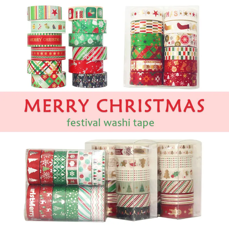 60 Meter Weihnachten Washi Tapes Set 12 Teile/los Dekorative Rot Grün Sterne Gold und Silber Folie Masking Band Niedlichen Schreibwaren