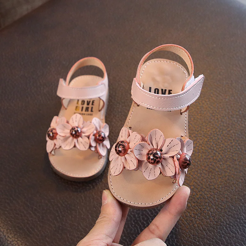 Summer Little Girls Princess Dress Shoes Flower Sandals For Infant Kids White Pink Beach Sandals New 2021 1 2 3 4 5 6 Years Old