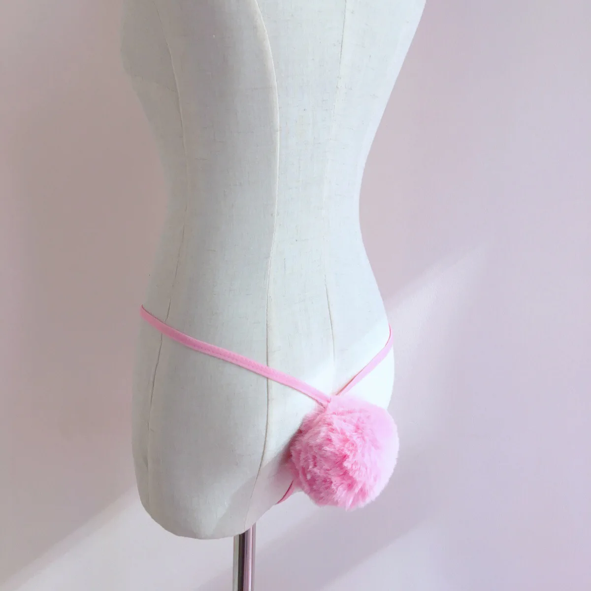 ملابس داخلية محلية الصنع باللون الأبيض والوردي والأسود مع ذيل أرنب جذاب ملابس داخلية نسائية بحمالات وذيل دائري #3