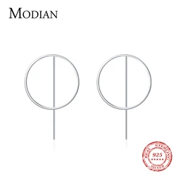 Modian Minimalist Simple Circle Silver Drop Earrings Real 925 Sterling Silver Line Fashion Dangle Ear For Women Party Jewelry