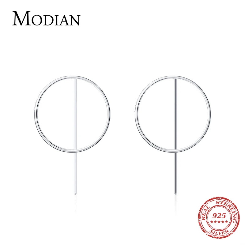 Modian minimalistyczny proste koło srebrne kolczyki spadek prawdziwe 925 Sterling srebrna linia moda dynda ucha dla kobiet Party biżuteria