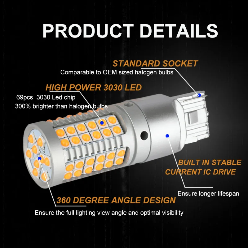 LED Bulb For Toyota Highlander 2014 2015 2016 2017 2018 2020 2021 2022 2023 2024 2025 LED Car Turn Signal Backup Bulb CANBUS