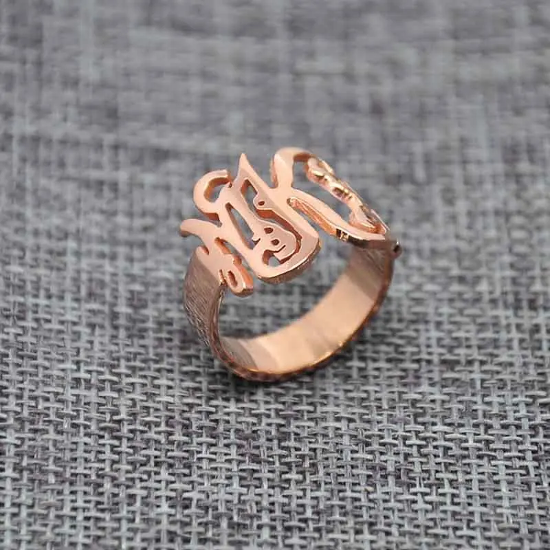 Rose Golden Monogram Ring Personalized 3 Initial Nameplate Solid Silver Ring Cut Out Unisex Fashion Jewelry