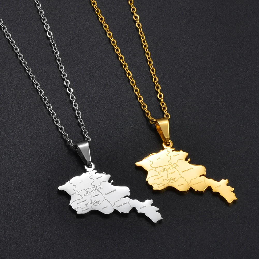 Anniyo Armenia Map and With Gegharkunik Pendant Necklaces Armenians Maps Jewelry Gold Color Silver Color #267521