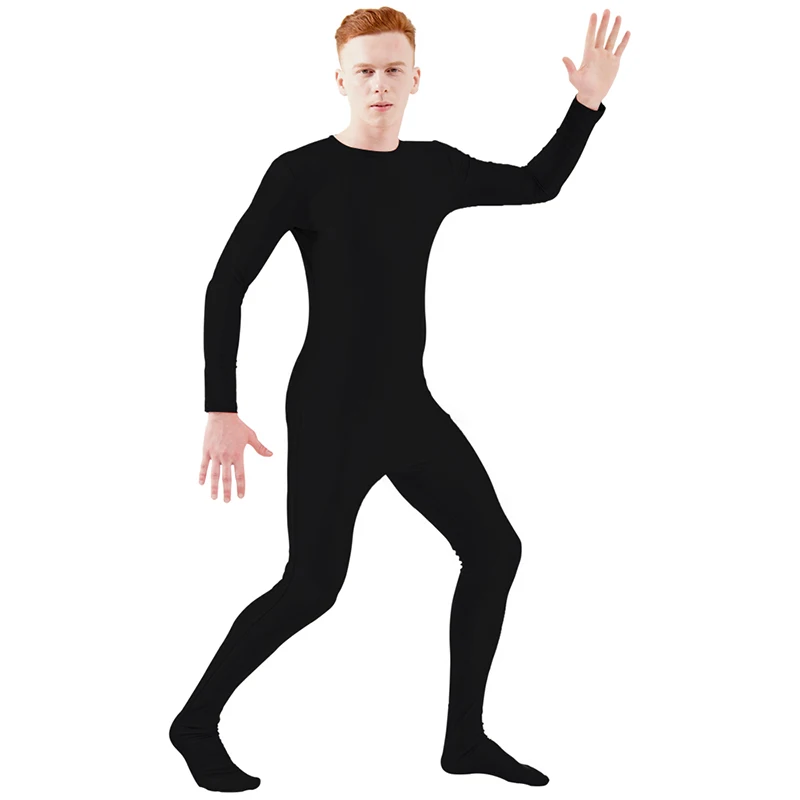 Ensnovo Shiny Zipper Body Zentai Full Body rajstopy dla mężczyzn Body niestandardowy kombinezon One Piece z długim rękawem Unitard Spandex