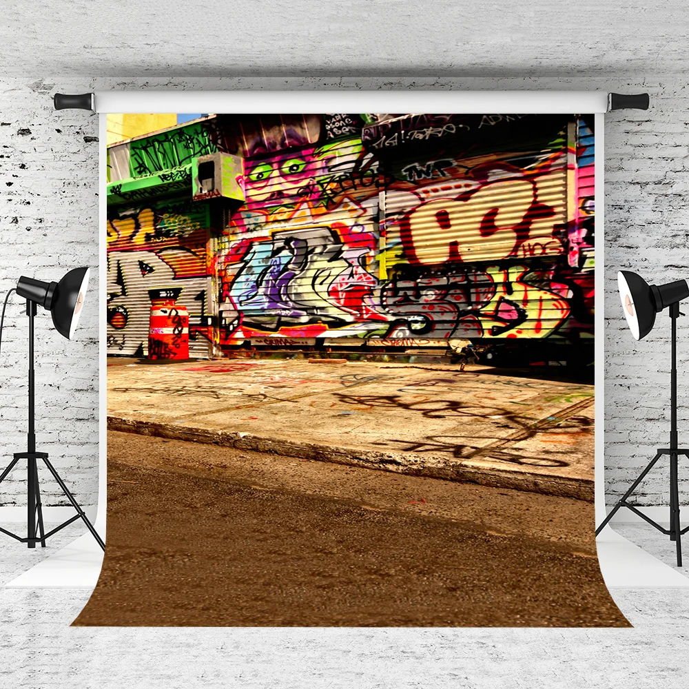 

VinylBDS 5X7FT Graffiti Wall Photography Backdrop Retro Street Backgrounds For Photo Studio