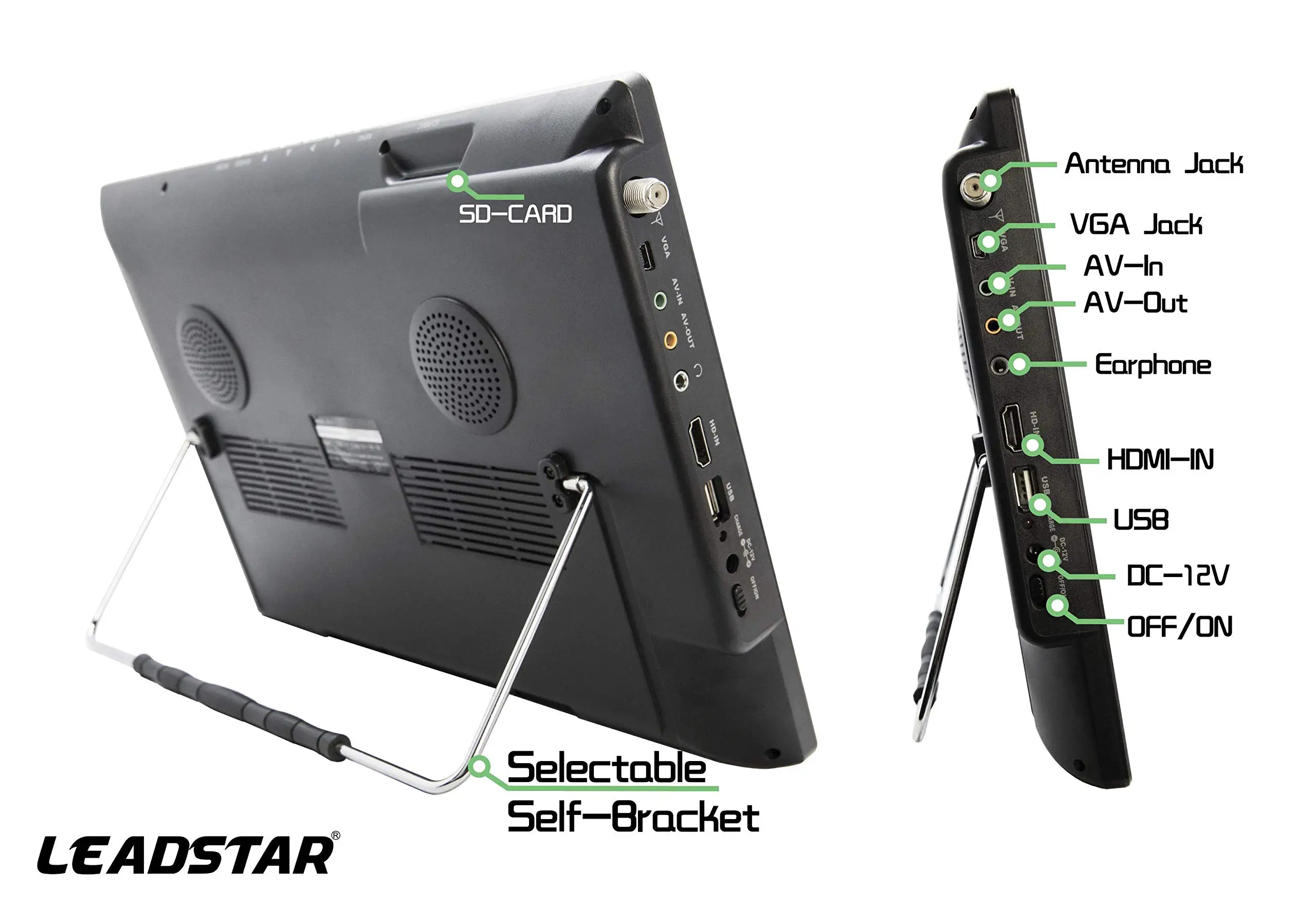 14นิ้วแบบพกพา Widescreen Led Tv ที่มี Hdmi, Vga, Mmc, Fm,usb/Sd Card,Built-In Digital Tuner,อินพุต Av และรีโมทคอนโทรล