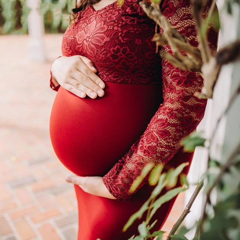 Lace Long Sleeve Maternity Dresses for Photo Shoot Sexy V Neck Maxi Gown Pregnant Women Baby Shower Photography Pregnancy Dress