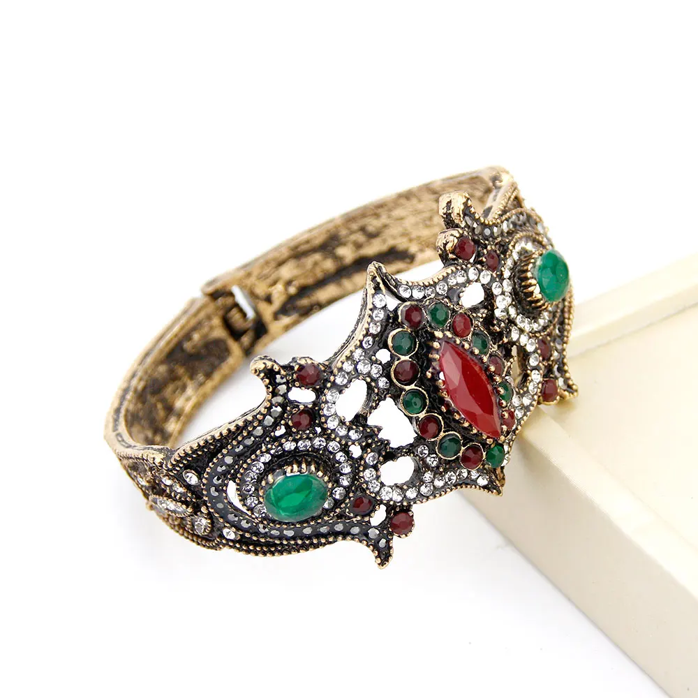 Sunspicems Retro Vintage Turkish Bracelet Bangles for Women Antique Gold Color Rhinestone Jewelry Bohemia Ethnic Wedding Bijoux
