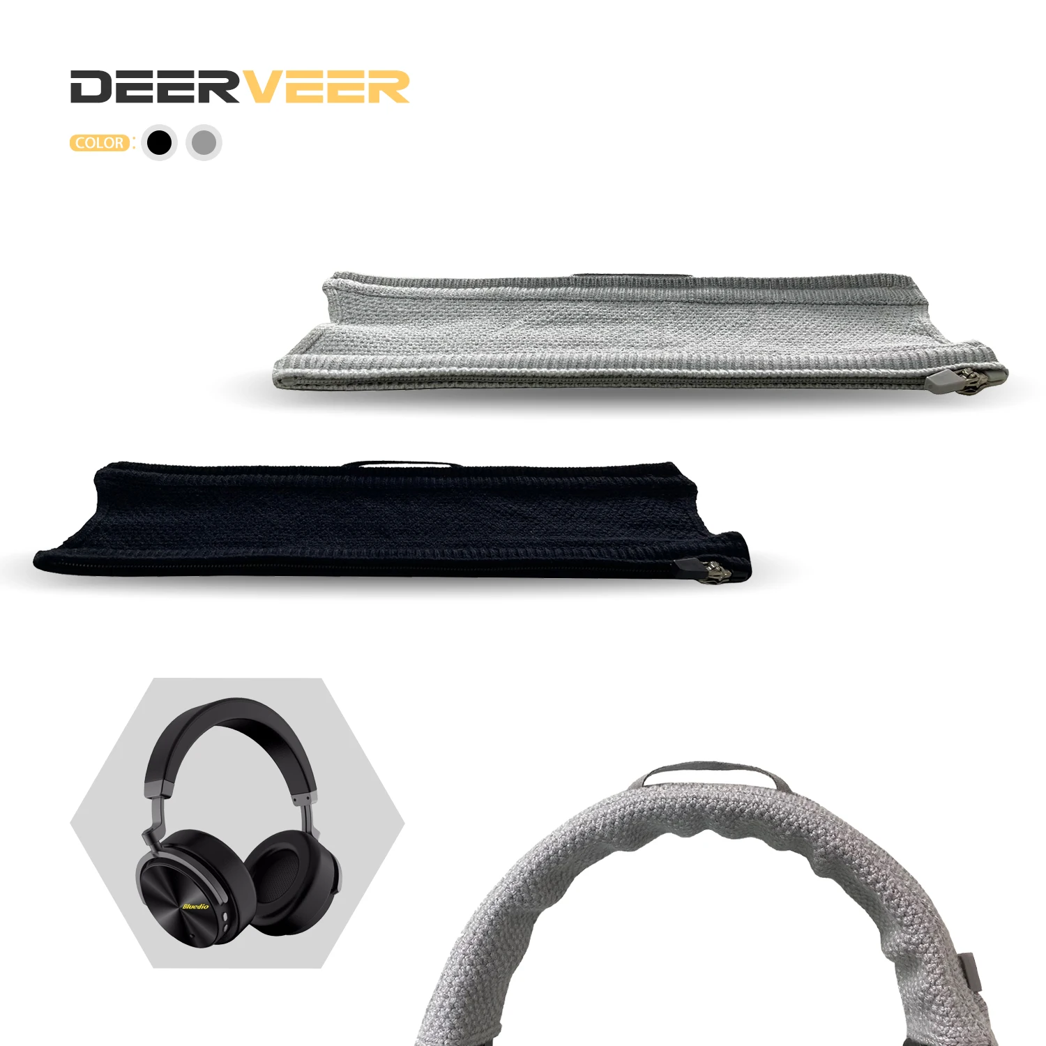 DEERVEER Headband Cover Compatible With Bluedio T5 T4 T3 T2 T6 T6S T6C T7 T7+ Headphones Headband Weave Zipper Head Beam