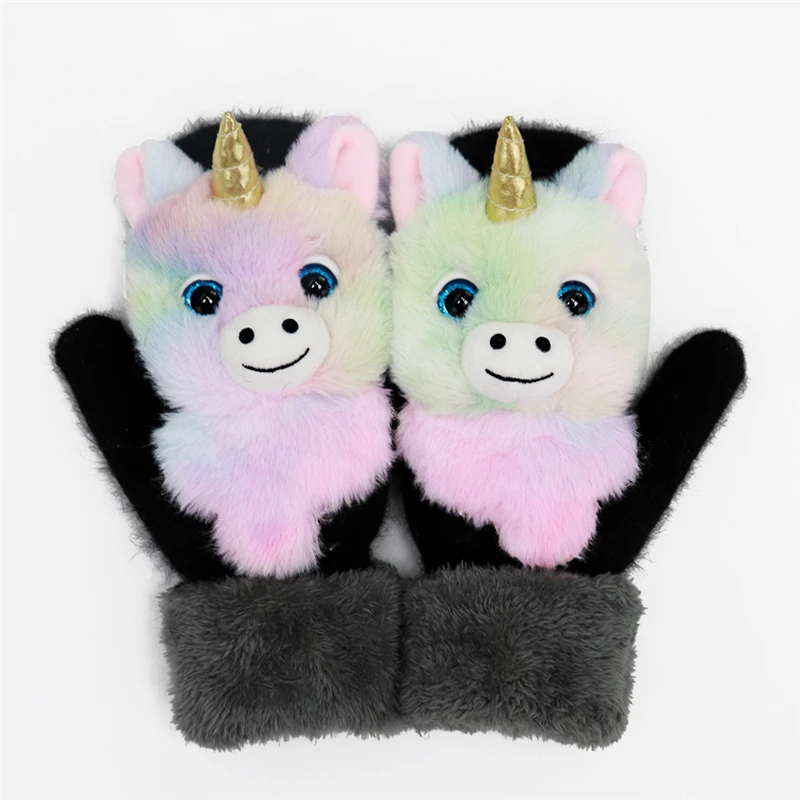 Lovely Animals Children\'s Mittens Winter Thick Plus Velvet Warm Parent-child Gloves Full Finger Princess Mittens For Girls Adult