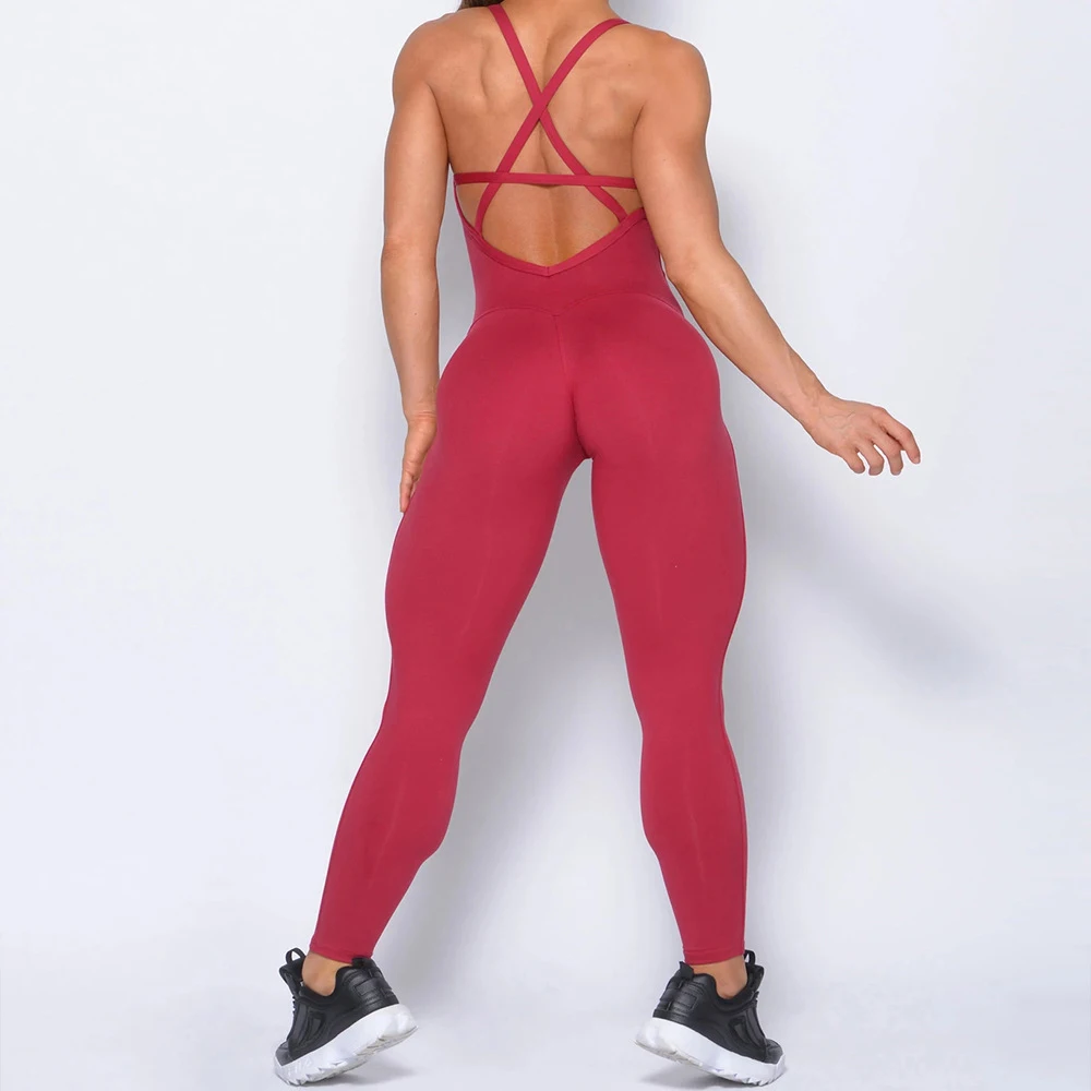 2024 New Women\'s Yoga Fitness Backless Overalls Bodysuit Fitness Rompers Sexy Sport Suit Leggings Jumpsuit Combinaison Gym Set