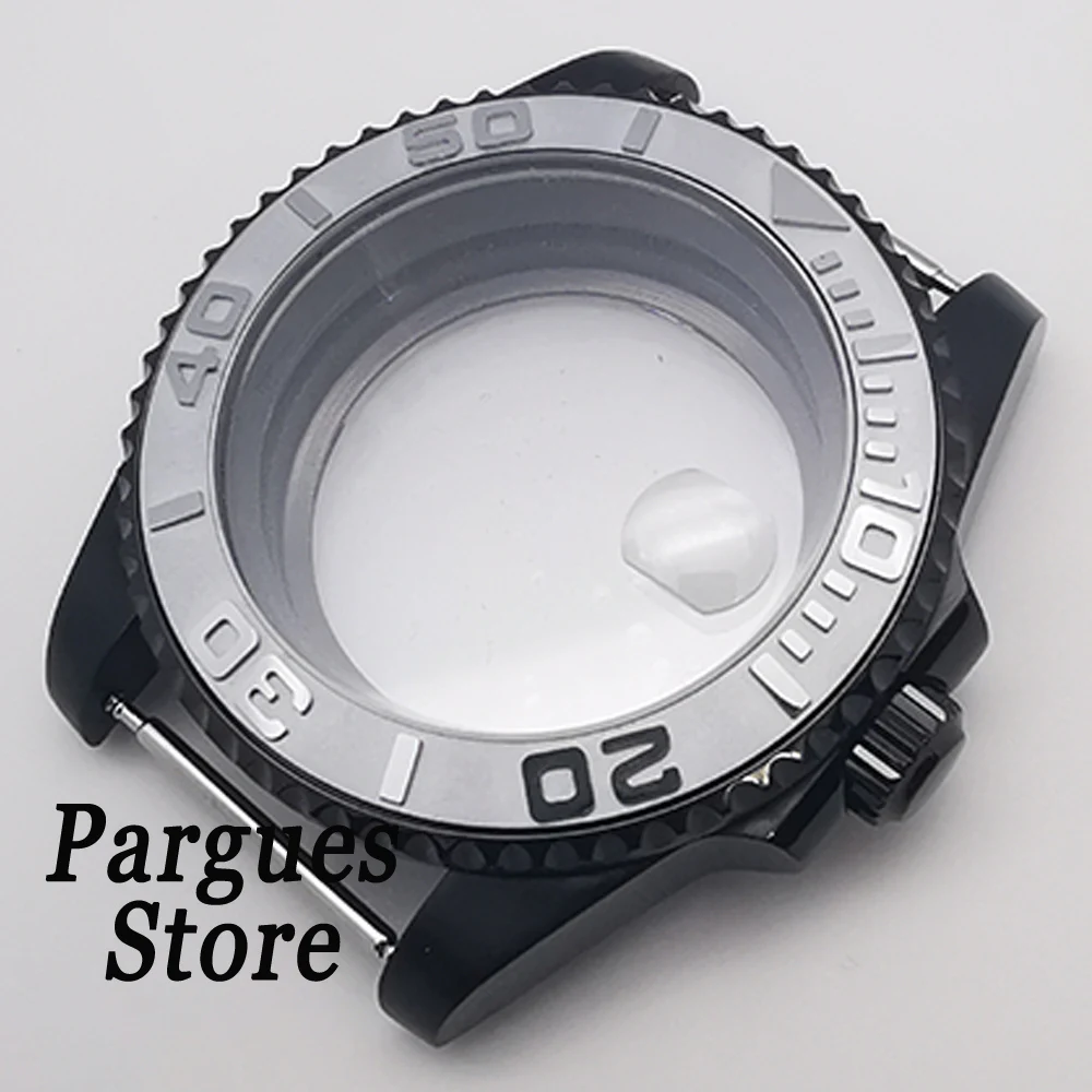 40mm black PVD sapphire glass magnifier watch case fit NH35 NH36 Mingzhu DG2813/3804 Miyota8215 ETA2824 PT5000 movement