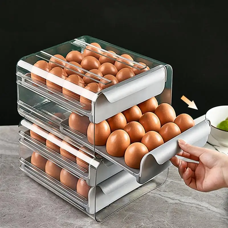 

32 Grid Egg Holder Plastic Drawer Type Keep Fresh Storage Box Egg Container Drop Proof Box Rack for Kitchen Refrigerator