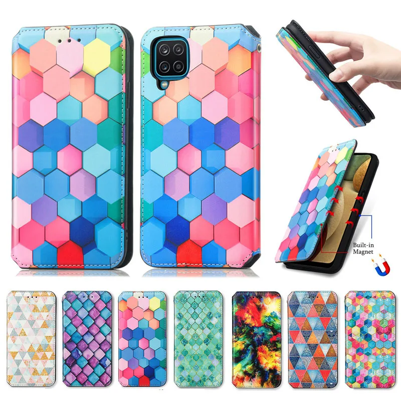 10Pcs Rainbow PU Leather Wallet Magnetic Absorb Flip Phone Cover TPU Case for Samsung Galaxy S24 S23 S22 S21Plus Ultra Note 10 9