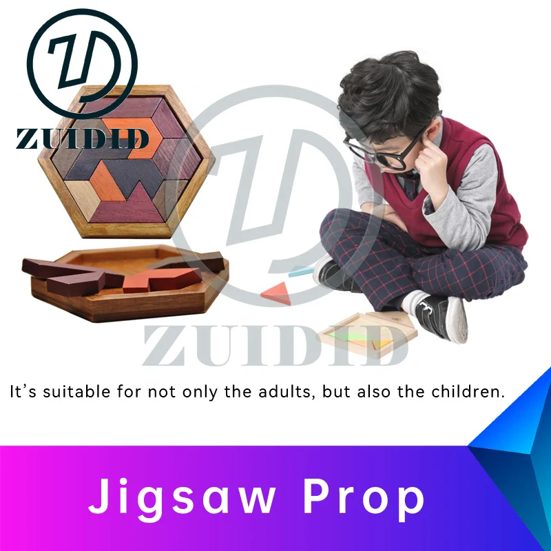 ZUIDID escape room Jigsaw Prop put 11 wooden pieces into the box in right location to unlock escape game