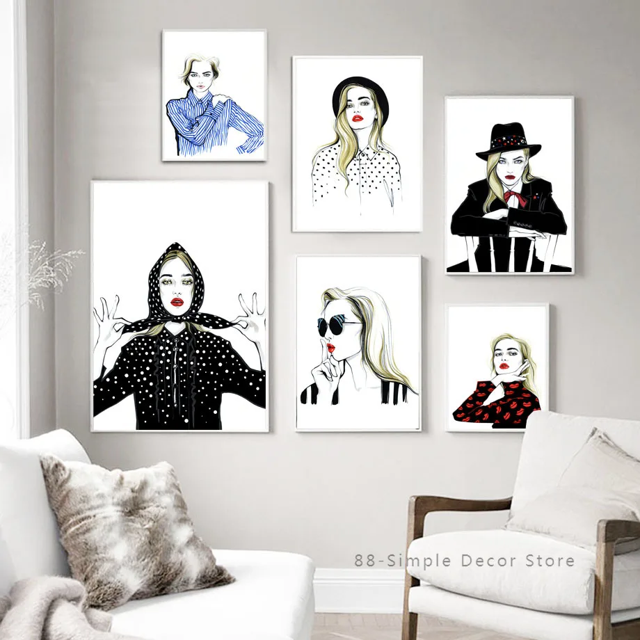 

Wall Art Canvas Painting Glasses Black Hat New York Model Girl Nordic Posters And Prints Wall Room Decoration Pictures