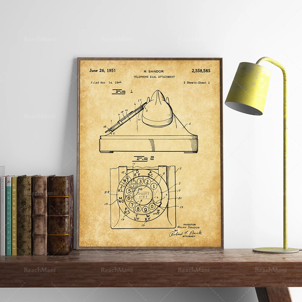 Office patent printed matter 4-piece set, accounting poster, office art, business management, pen, typewriter, office lamp poste