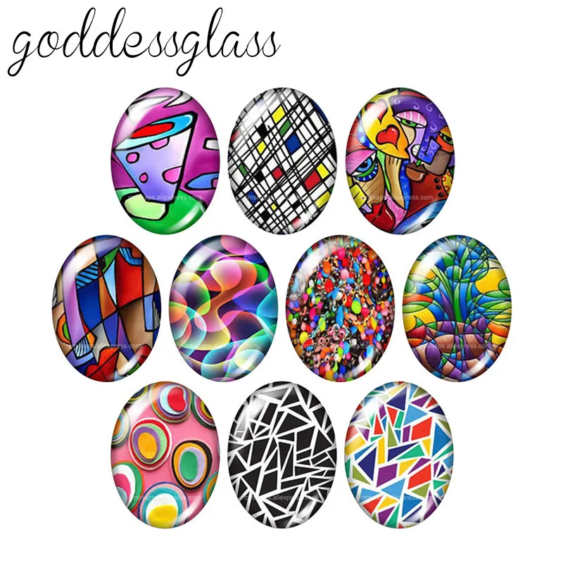 New Beauty Colorful Patterns Lines 10pcs mixed 13x18mm/18x25mm/30x40mm Oval photo glass cabochon demo flat back Making findings