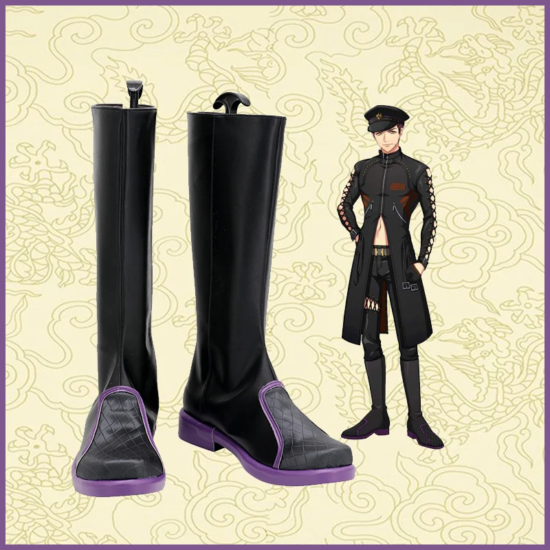 CosplayLove A3! Welcome to Burlesque Fushimi Omi Black Cosplay Shoes Long Boots Leather Custom Made For Christmas Halloween