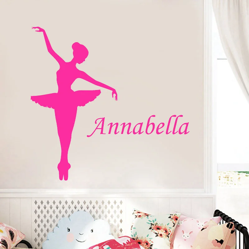 Ballerina Personalised Name Wall Sticker Vinyl Dance Ballet Girls Name Custom Bedroom Wall Stickers Removable Home Decor Z274