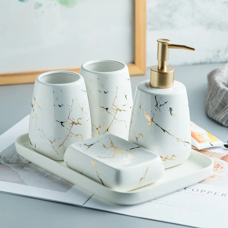 

Northern European-Style Ceramic Bathroom Wash Set Light Luxury Marbling Series Bathroom Model Room Decoration Bathroom