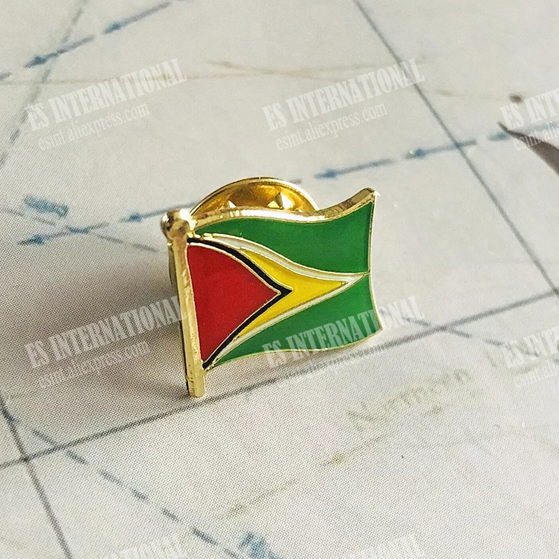 Guyana National Flag Crystal Epoxy Metal Enamel Badge Brooch  Collection Souvenir Gifts  Lapel Pins Accessories  Size1.6*1.9cm