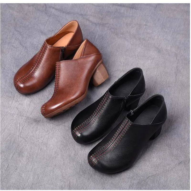 2021 Spring Genuine Leather Women Pumps High Heels Shoes For Women Female Soft Autumn Handmade Office Shoes