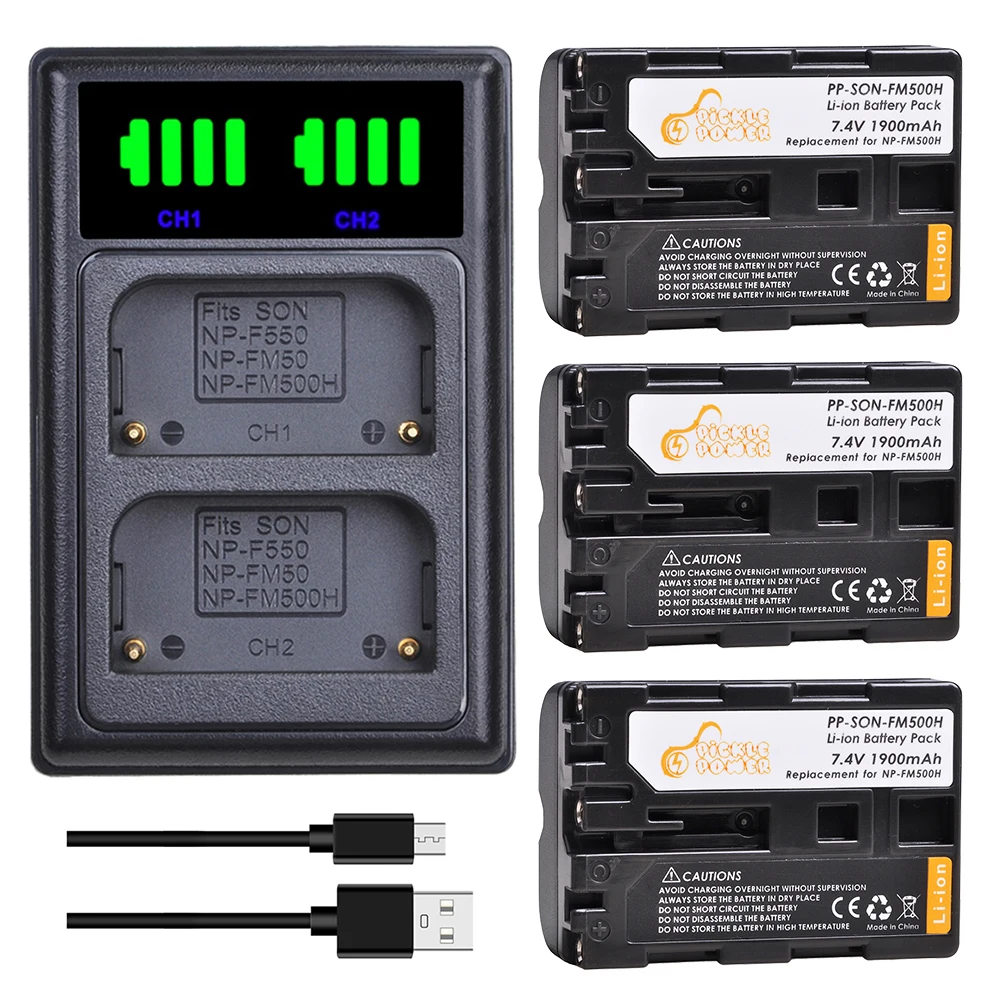 NP-FM500H NP FM500H Battery LED USB Dual Charger with Type C Port For Sony A57 A58 A65 A77 A99 A550 A560 A580 A900 A200 A200