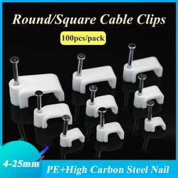 100pcs Plastic Cable Clip Wire Cord Fastener Telephone Line Tie Fixer Organizer Wall Clamp (white)