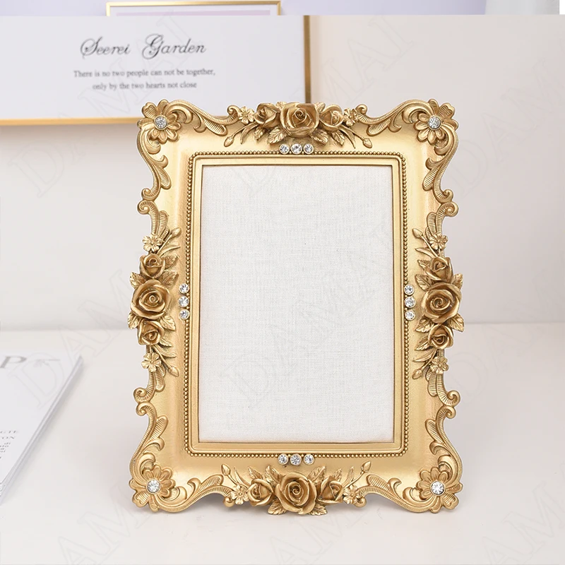 European Resin Photo Frame Flowers Relief Decorative Bedroom Bedside Table Photos Organizer Desktop Jewelry Positioning Plate