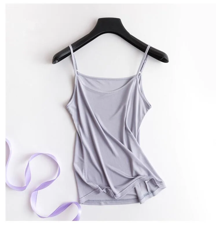 NEW 100% Natural Mulberry Silk Strap Top Women Halter U Neck Solid Cami Vest Sleeveless Silk Tank Tops Ladies Summer Camisole