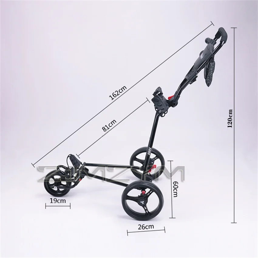 3 Wheel Golf Trolley Folding Golf Push Cart Scorecard Cup Holder Foot Brake Aluminum Alloy Golf 3-Wheel-Pull Cart Bag Carrier