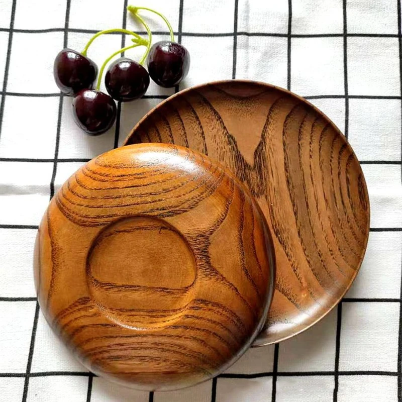 Round Solid Wood Plate Dinner Plates Food Saucer Dessert Serving Tray Cake Fruit Plates Snack Candy Tray Wooden Dry Fruit Dishes