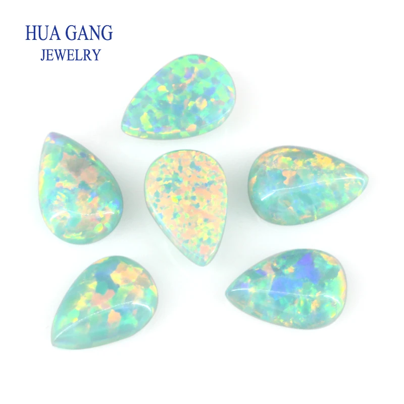 OP03 Synthetic Opal Stones Pear Cabochon Flat Back Created Opal Beads  Semi-Precious Stones For Jewelry Making 3x5mm-10x14mm