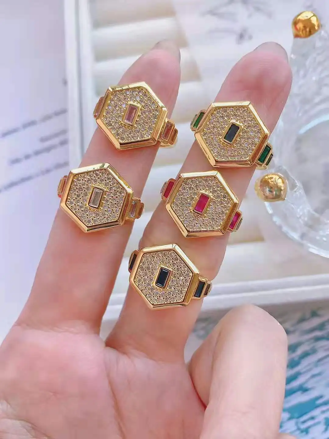 Bohemia Gold CZ Rings For Woman Trendy Zircon Enamel Ring Punk Jewelry Gift for Girl