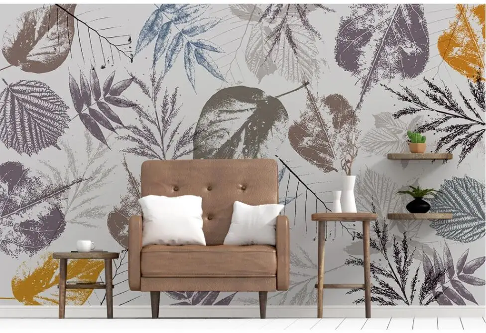 

XUE SU Large custom mural wallpaper simple hand-painted leaves abstract retro nordic decorative painting background wall