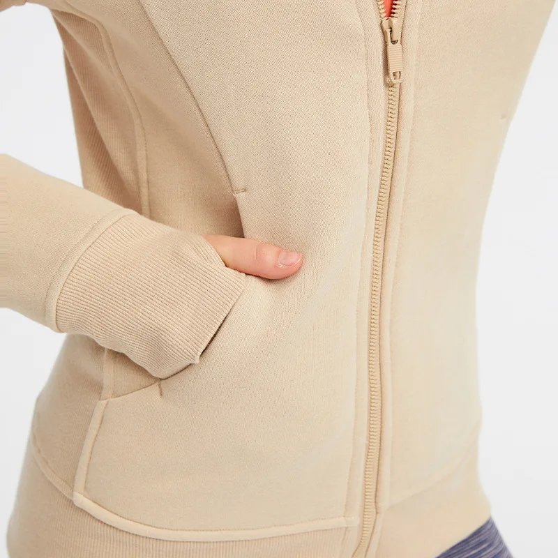 Women Sport Jackets Zipper Yoga Coat Quick Dry Thumb Hole Hooded Sweatshirt Fitness Long Sleeve Running Workout Gym Wear