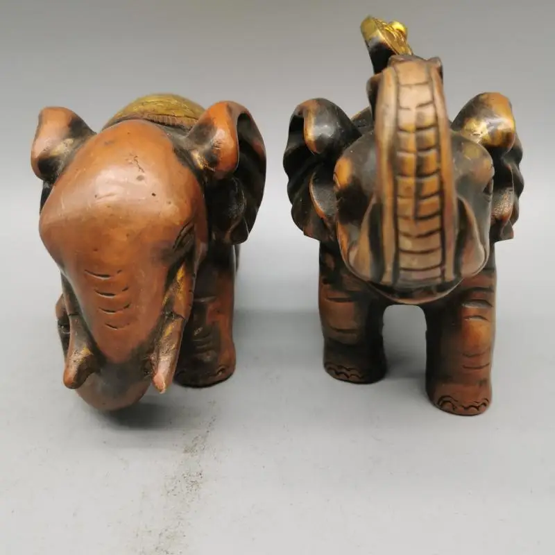 Copper Gilding Elephant Ornaments Brass Blessing Elephants Figurine Animal Statue Craft Metal Desktop Decoration a pair 1836 G