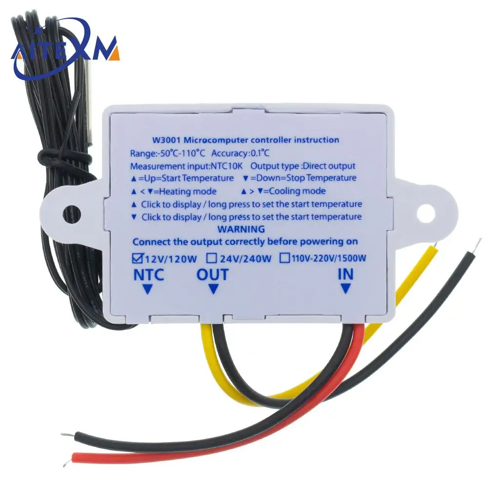 XH-W3001 10A 12V 24V 110V 220V AC Digital LED Temperature Controller For Incubator Cooling Heating Switch Thermostat NTC Sensor