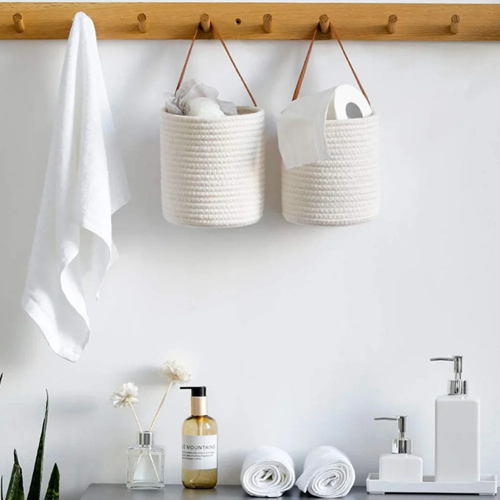 Wall Hanging Woven Jute Cotton Flower Basket Pot Planter Home Storage Baskets For Kitchen Tableware Bathroom Sundries Organizer