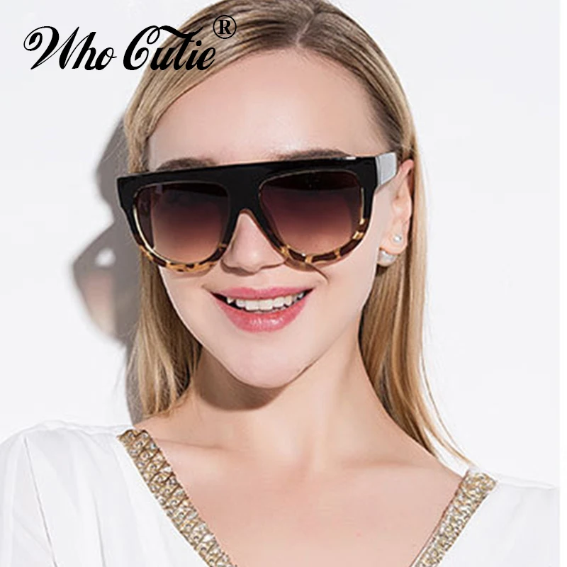 WHO CUTIE Fashion Women Sunglasses Brand Designer Flat Top Vintage Gradient Sun Glasses Female Rivet Big Frame Shades UV400 369B