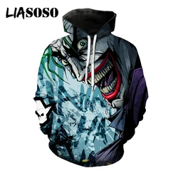 LIASOSO 3D drukuj Unisex ulica Joker twarz Horror bluzy z kapturem bluzy fajny sweter Harajuku Casual Hip-Hop śmieszne koszulki