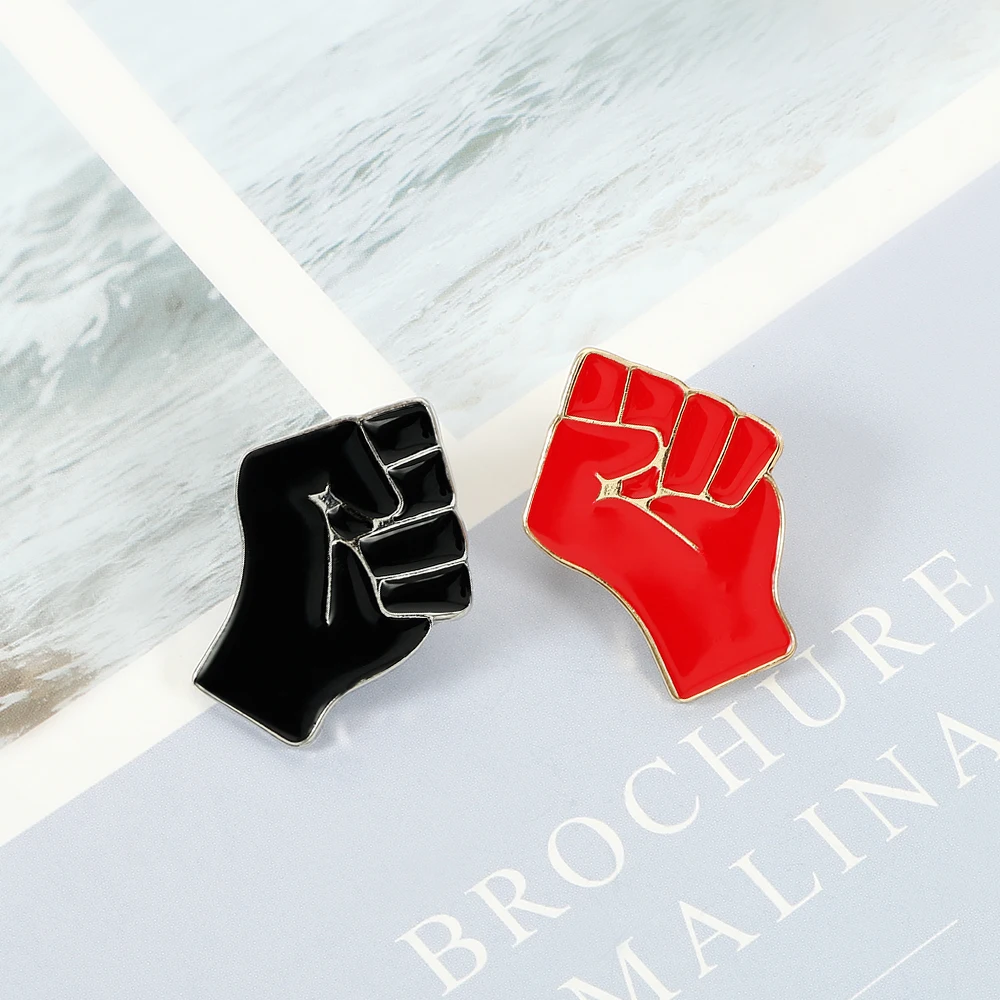 Red Black Fist Brooch Power Raised Fist Of Solidarity Dark Metal Enamel Pin For Men Women Partner Friends Gift Wholesale Jewelry