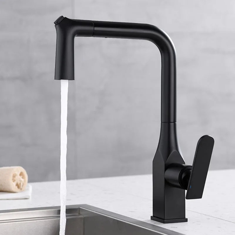 

Black Pull Out Kitchen Faucets Silver Single Handle Kitchen Tap Single Hole Handle Swivel Degree Hot and cold Water Mixer Tap