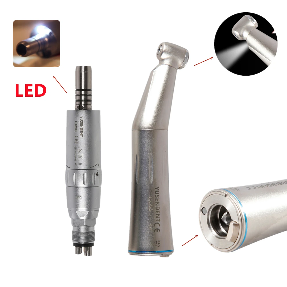 Dental high speed hand piece LED Fiber Optic Contra angle Handpiece with 6 hole motor inner water spray push button for Bur 2.35