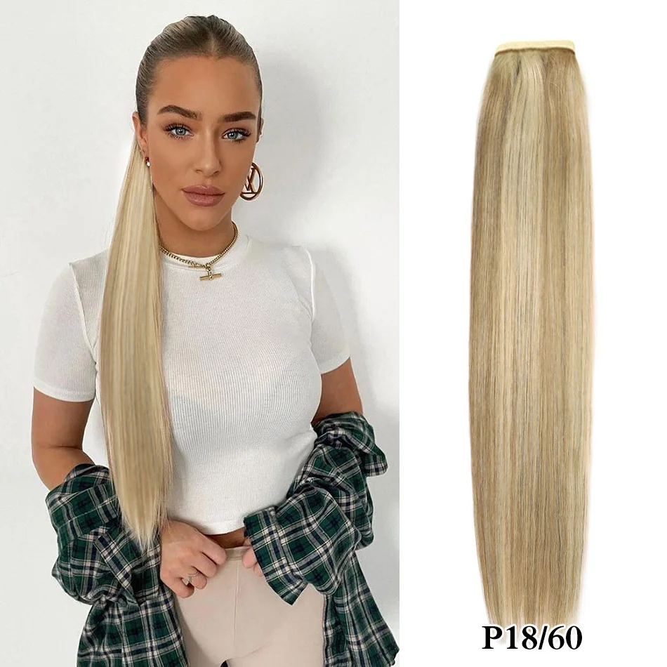 Echte Schoonheid Paardenstaart Menselijk Haar Wrap Around Paardenstaart Recht Brazilian100% Remy Menselijk Haar Paardenstaart Extensions 60/100/120/150g